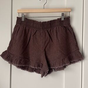 Aerie High Waist Ruffled Shorts in Brown
